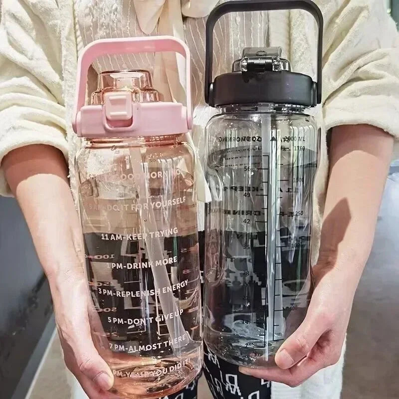 2L Sports Water Bottle with Straw & Time Marker