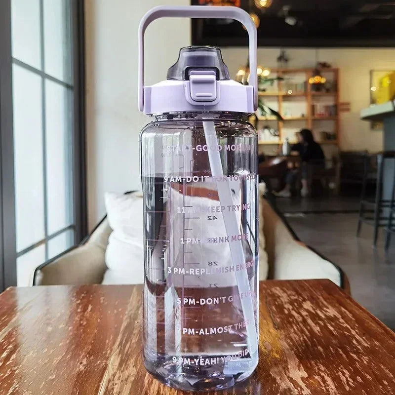 2L Sports Water Bottle with Straw & Time Marker