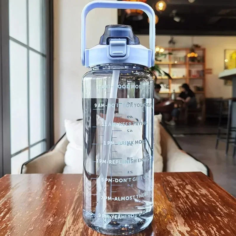 2L Sports Water Bottle with Straw & Time Marker
