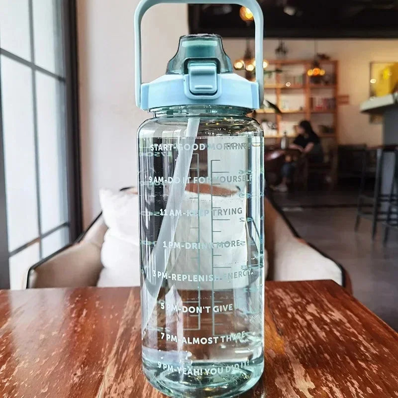 2L Sports Water Bottle with Straw & Time Marker