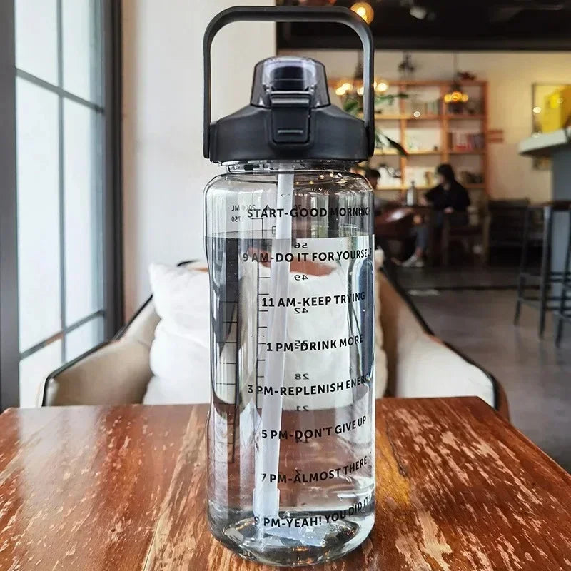 2L Sports Water Bottle with Straw & Time Marker
