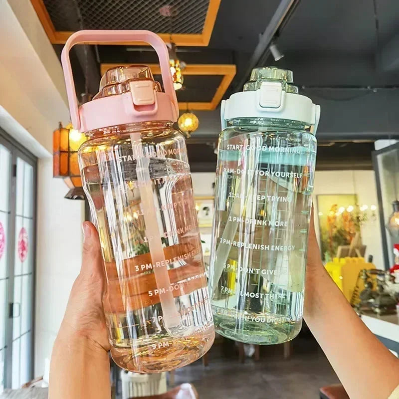 2L Sports Water Bottle with Straw & Time Marker