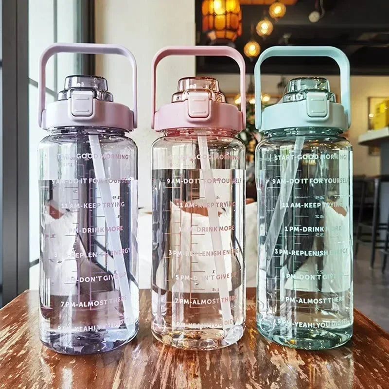 2L Sports Water Bottle with Straw & Time Marker