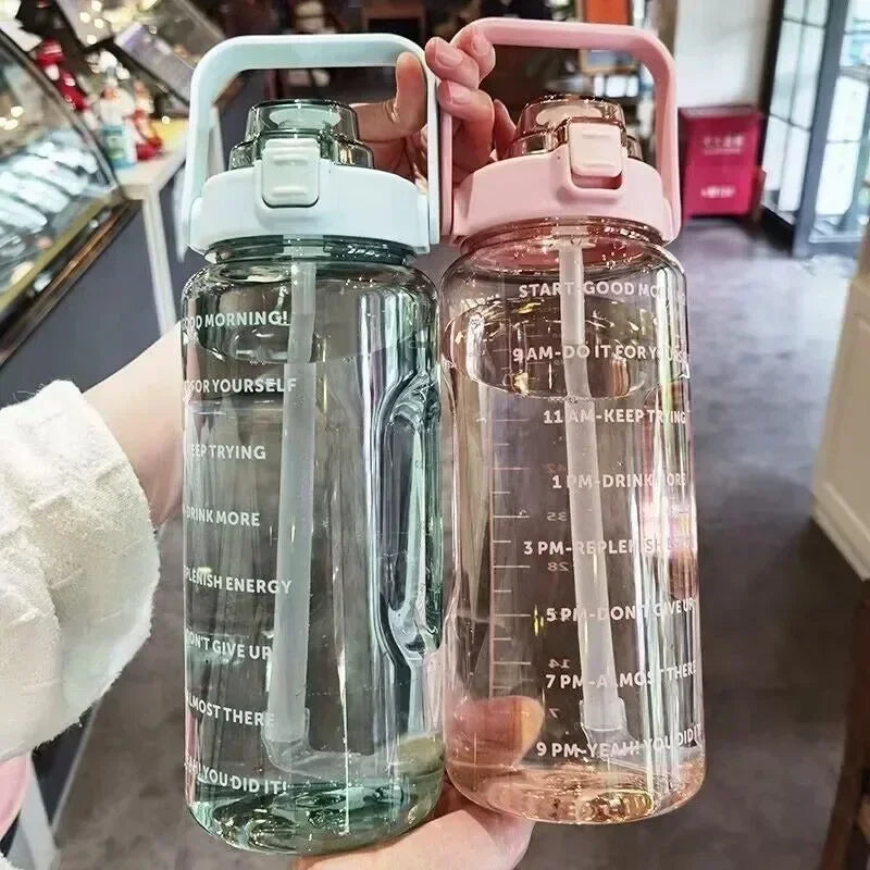 2L Sports Water Bottle with Straw & Time Marker