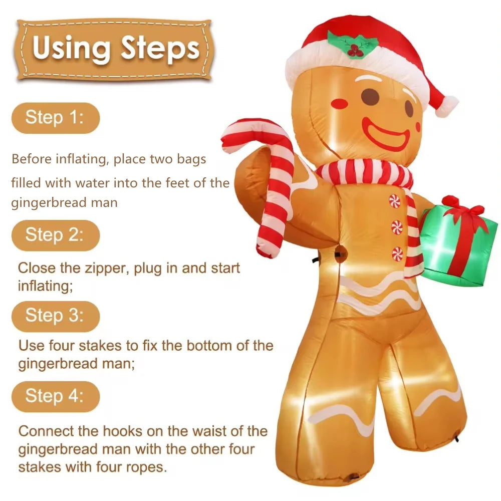 8FT LED Gingerbread Man Xmas Lawn Inflatable