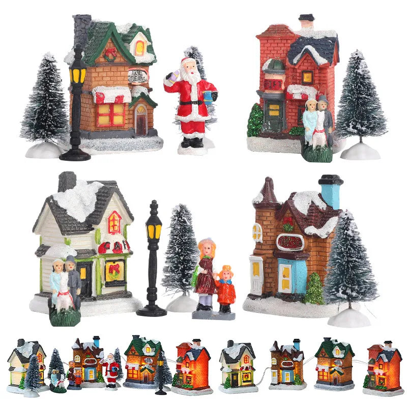 LED Christmas Village Resin Ornaments Set