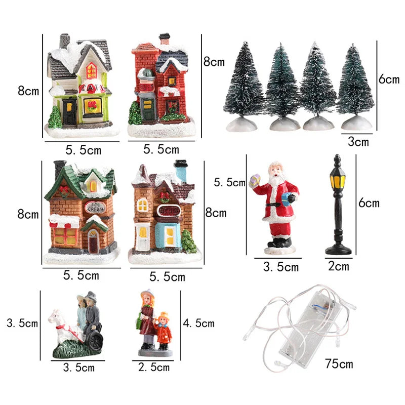 LED Christmas Village Resin Ornaments Set