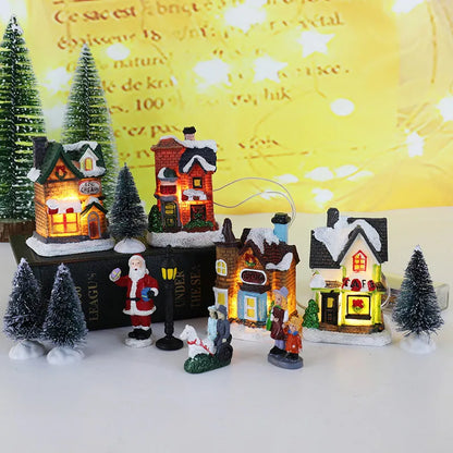 LED Christmas Village Resin Ornaments Set