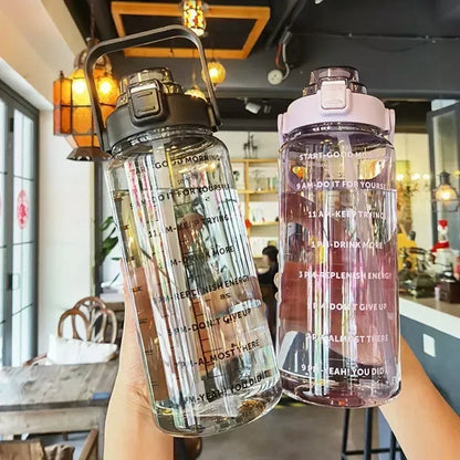 2L Sports Water Bottle with Straw & Time Marker
