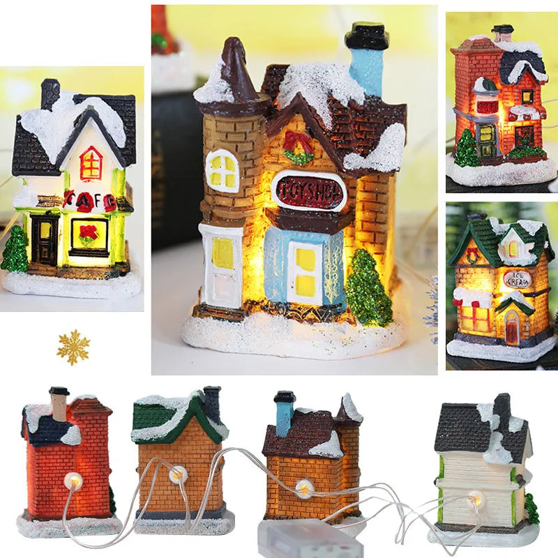 LED Christmas Village Resin Ornaments Set