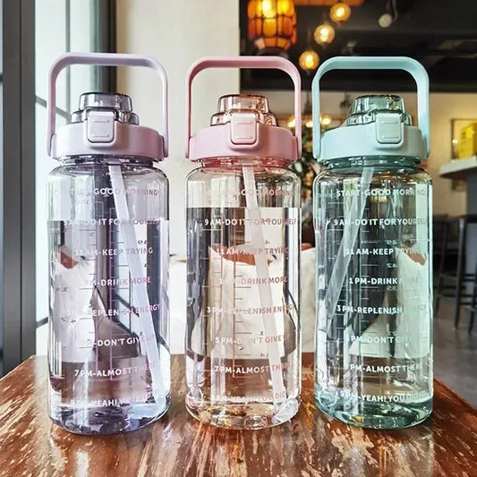2L Sports Water Bottle with Straw & Time Marker