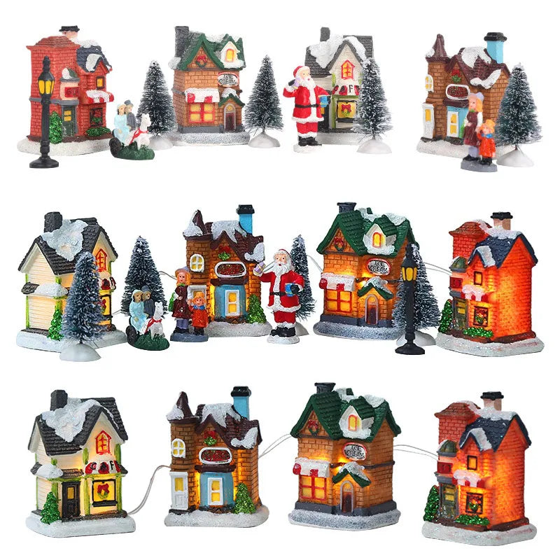 LED Christmas Village Resin Ornaments Set