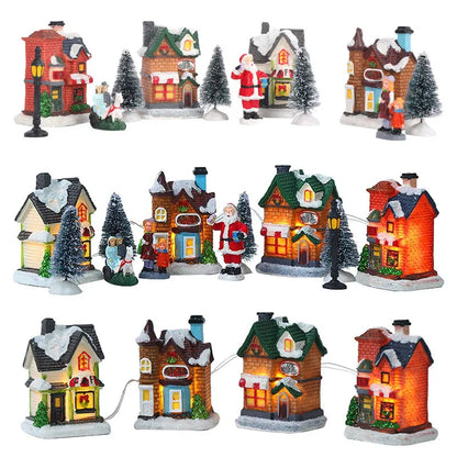LED Christmas Village Resin Ornaments Set
